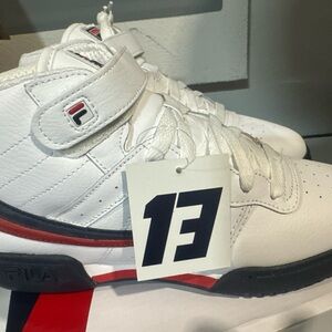 Fila White Sneakers with Red and Blue Accents
